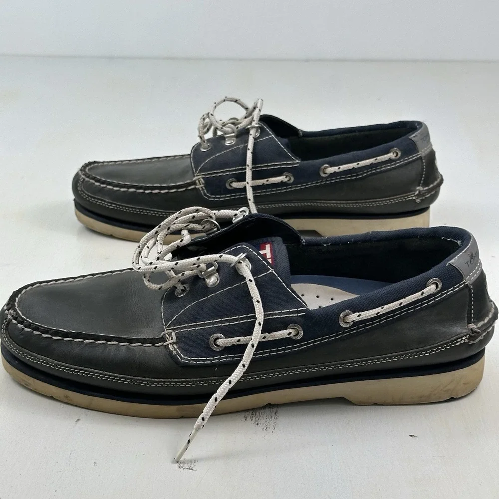 VTG Tommy Hilfiger Leather Boat Shoes Mens 13 Blue Deck TH 44/480 Sailing Gear